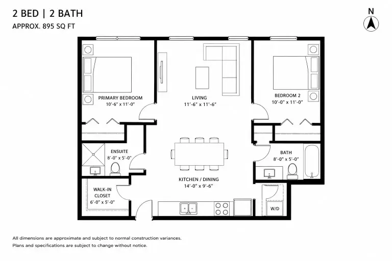 Measured 2D floor plan of a two-bedroom condo