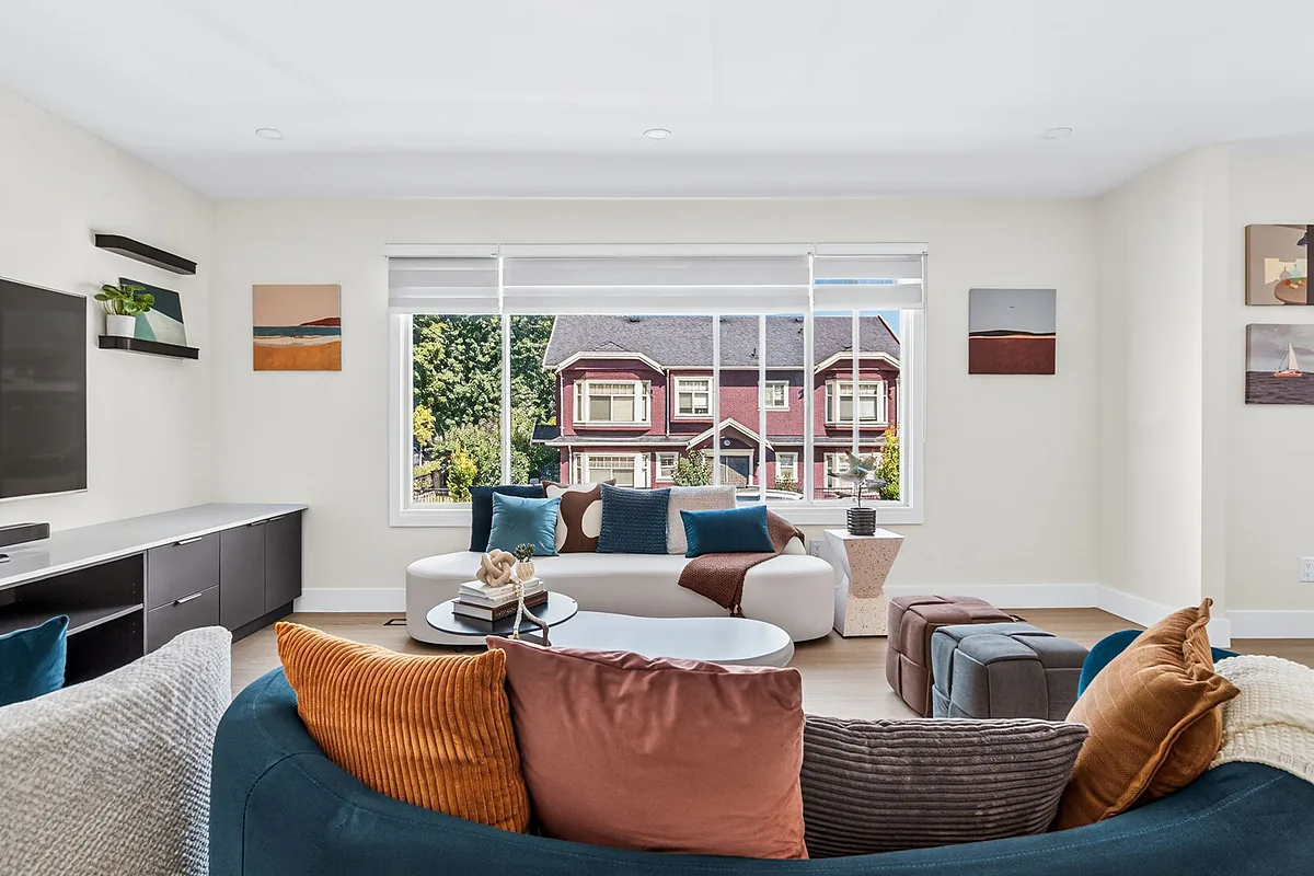 Short-term rental living room photographed for an Airbnb listing