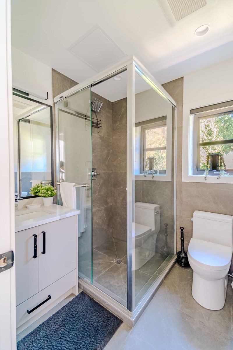 Clean glass shower bathroom in Airbnb rental