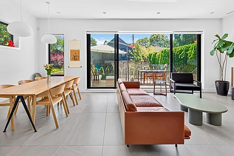 Bright living room photographed for an Airbnb listing